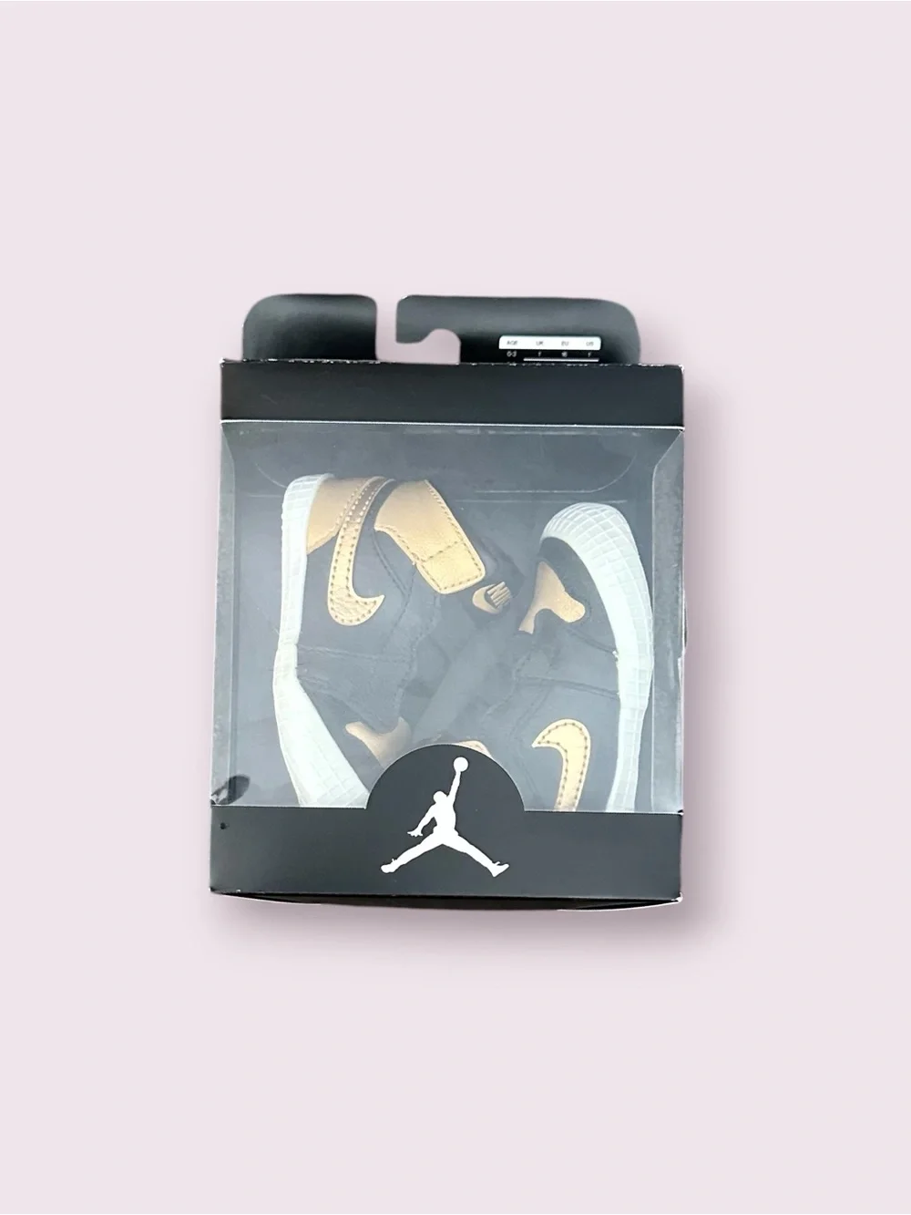 New In Box Nike Air Jordan 1 Crib Bootie Sneakers in Black and Gold Size 4C
